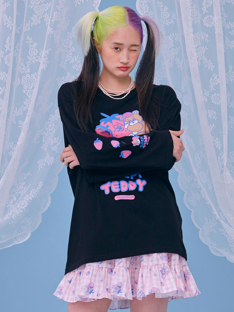 21SS Sleepy Teddy Long T-Shirt BLACK (6552553095286)