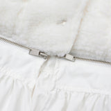 [WOMEN] Faux-Shearling Detachable Skirt Trucker Jacket (White) (6656349143158)