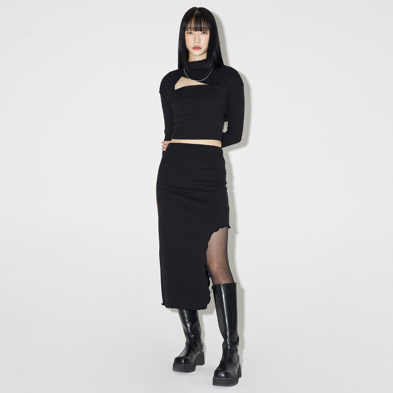 Side-off Midi Skirt [BLACK] (6638398472310)