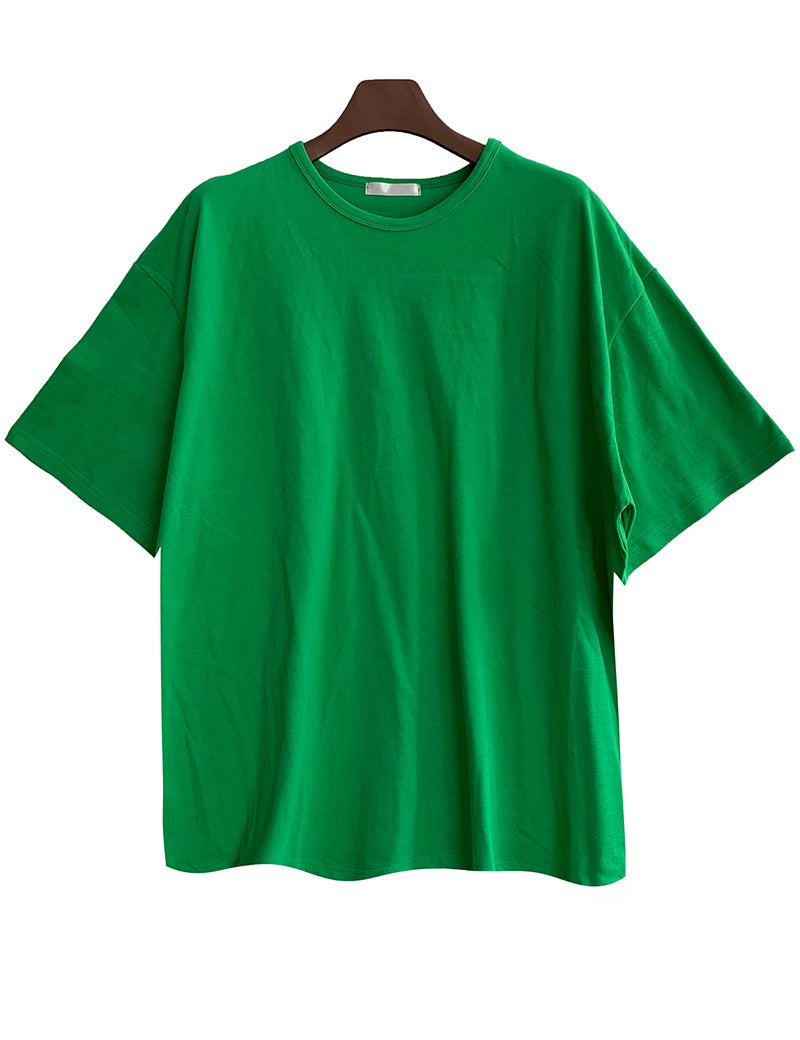 Round Neck Drop Shoulder Loose T-Shirt (6693244174454)