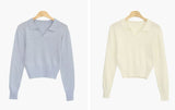バジルスプリングカシミアカラーVネッククロップニット / Basil Spring Cashmere Collar V-neck Cropped Knitwear (4 colors)