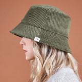ワイドコーデュロイラベルバケットハット/Wide Corduroy Label Bucket Hat Khaki