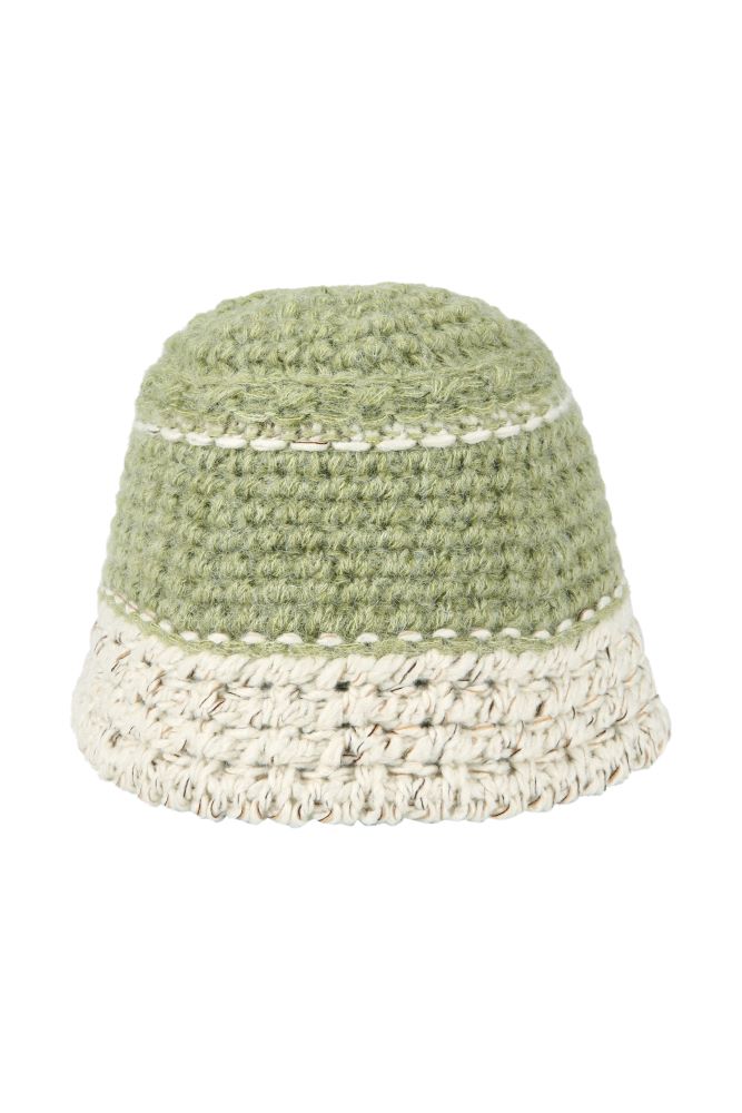 ポイントラインバケットハット/green point-line knit bucket hat