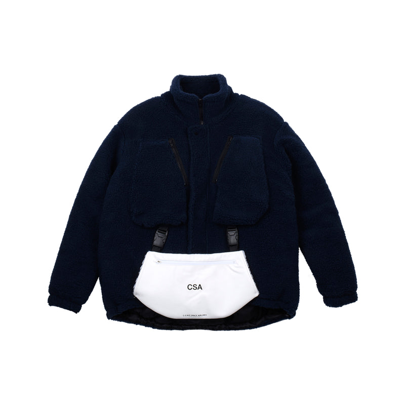 [UNISEX] HAND MUFF Navy Faux-Shearling Jacket (Navy) (6656100925558)