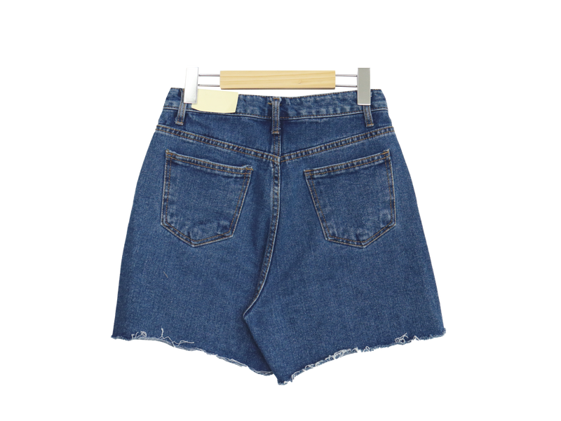 ケズハイウエストデニムショートパンツ / Kez Light Blue Dark Blue High-Waist Shorts (2 colors)