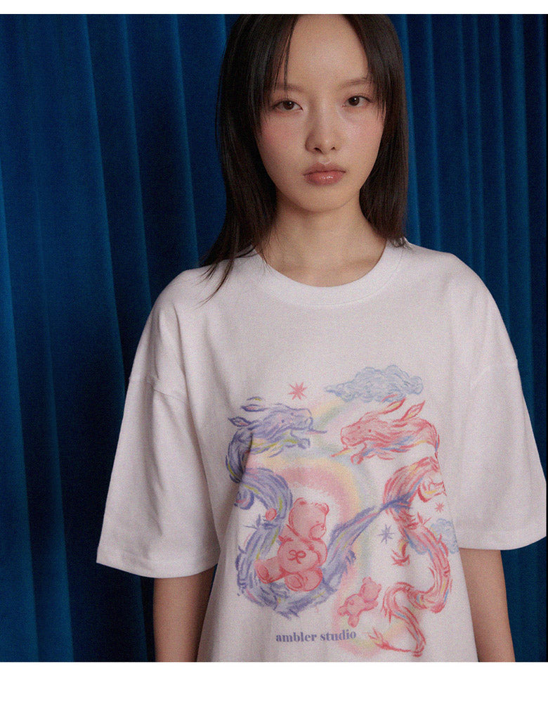 AMBLER 男女共用 rising dragon オーバーフィット 半袖 Tシャツ AS1107