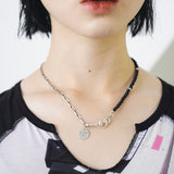 ハーフチェーンリンクネックレス/Half chain link necklace (Onyx) (925 silver)