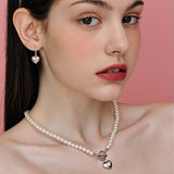 べべハートトグルパールネックレス/bebe heart toggle pearl necklace
