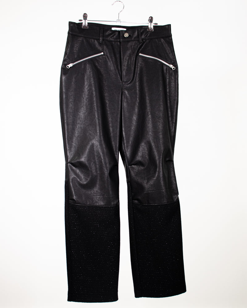 パネルフェイクレザージップバイカーパンツ/Panelled Faux Leather zip Biker Pants