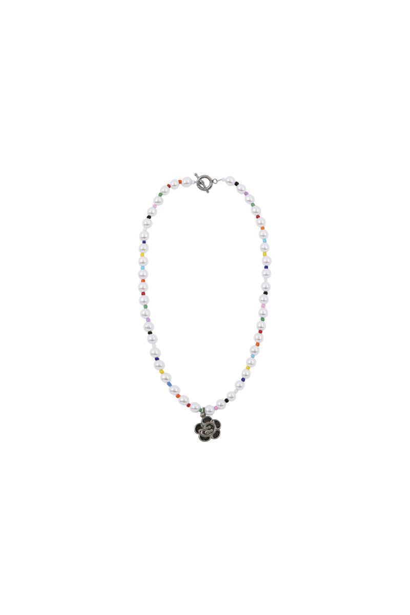 パールドギーフラワーネックレス/rainbow pearl doggy flower necklace