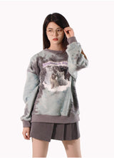 [tiedye] cat on the cloud sweatshirt - green (6636674646134)