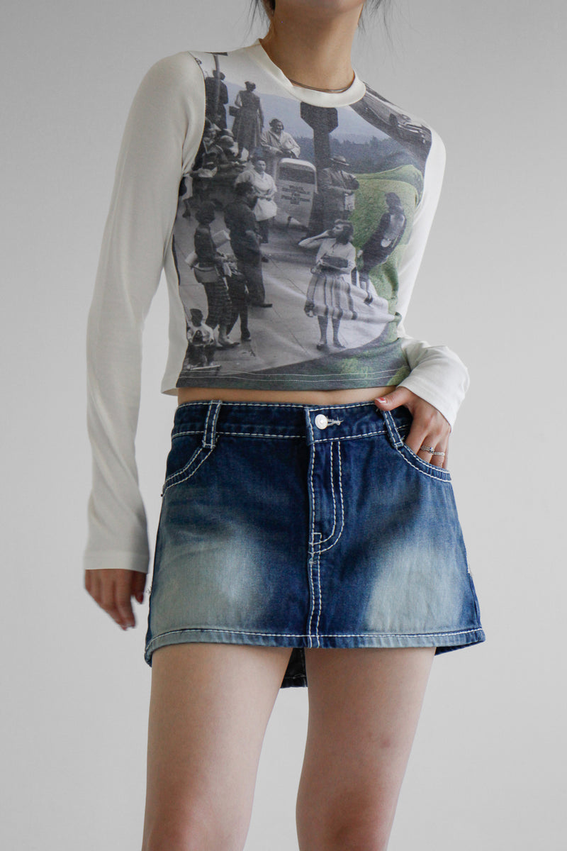 トゥルーローラーライズジーンズスカート / true roller-rise jean skirt
