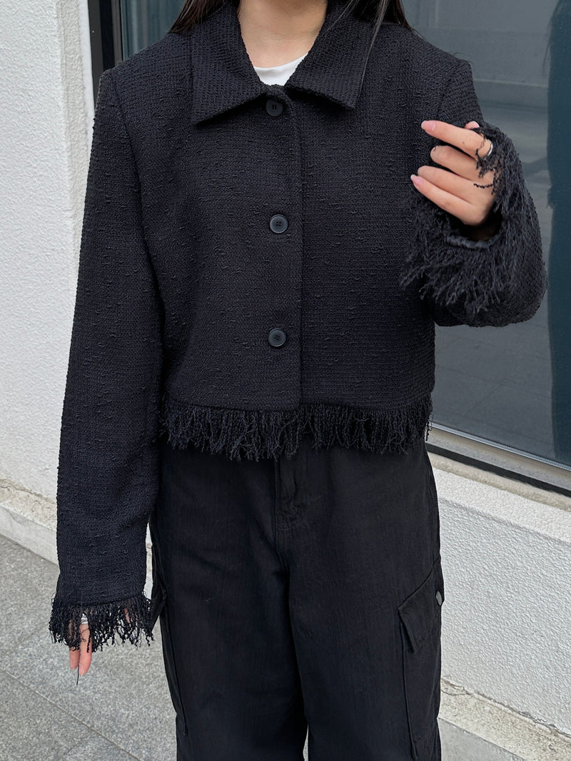 フリンジツイードショートジャケット / Fringe tweed short jacket (2color)
