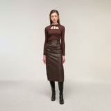 Drape leather skirt (brown) (4616753938550)