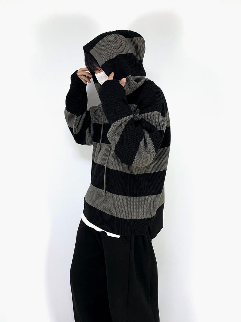 ストライプウォーマーフードニットウェア/Stripe Warmer Hood-Knitwear