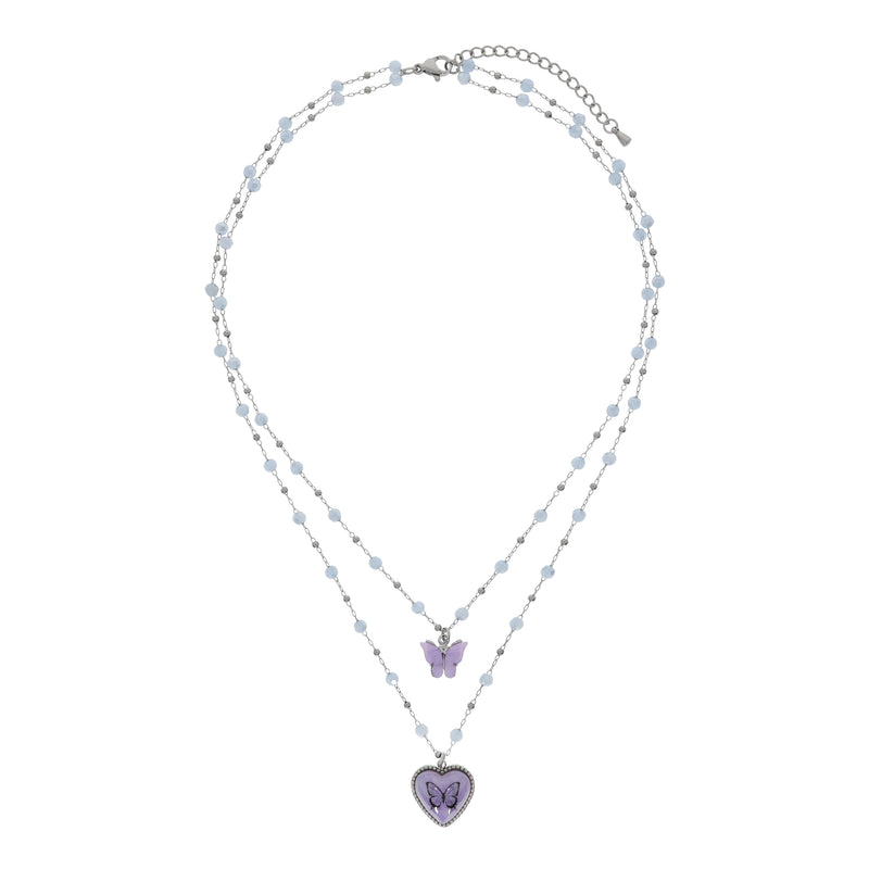 スタンプバタフライ スカイブルービーズネックレス/Stamp Butterfly Sky Blue Beads Necklace