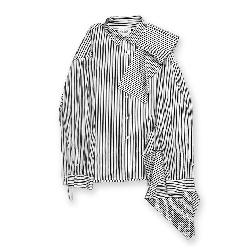 アシンメトリー オーバーサイズ ストライプシャツ｜asymmetry over size stripe shirt (2633536176246)