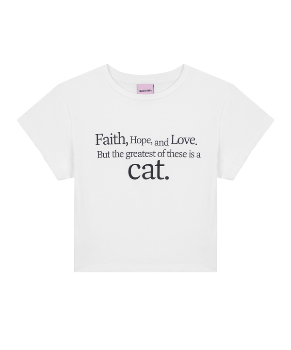 キャットセイングクロップTシャツ / CAT SAYING CROP T-SHIRT_WHITE