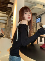 Unfooted Off Bow Ribbed Knit Tee