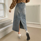 オータムビンテージロングデニムスカート/Autumn Vintage Long Skirt