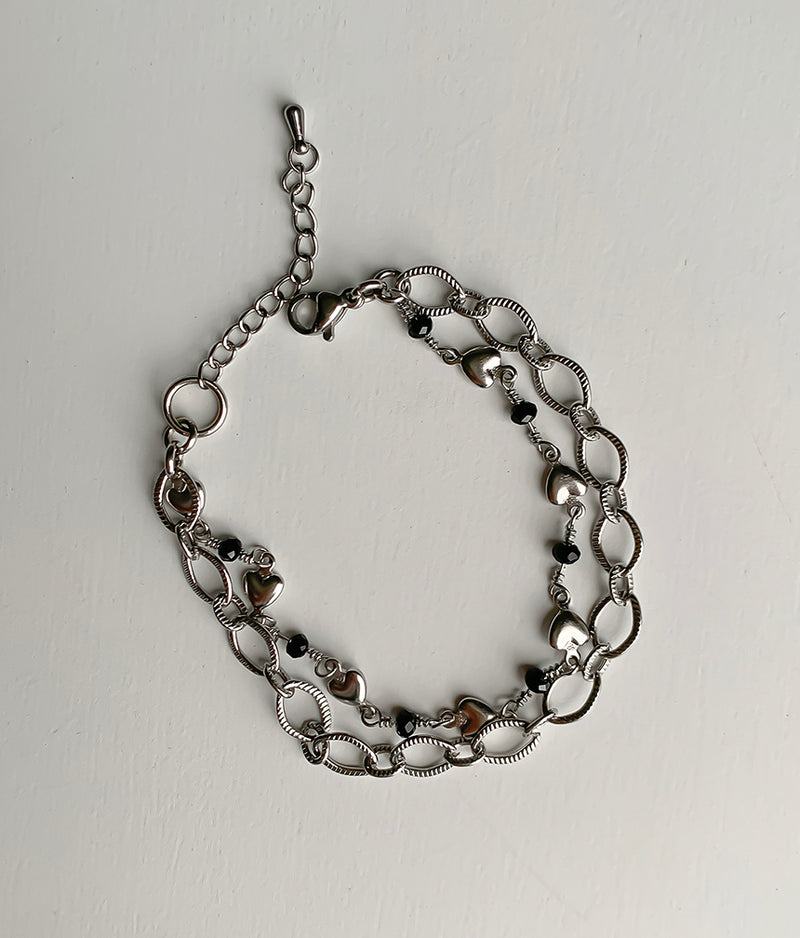レイヤードハートチェーンブレスレット / Layered heart chain bracelet