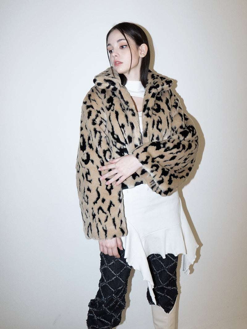 Leopard Crop Fur Jacket (BEIGE)