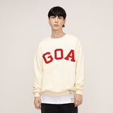 [UNISEX] GOA Flocking Back Smile Embroidery White Clip Sweatshirt (6658857009270)