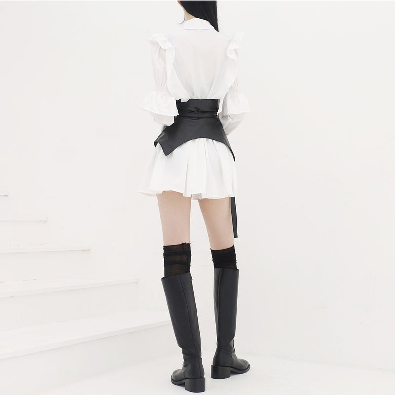 アービンフリルシャツドレス＋レザーコルセット / (Set) Irvin Frill Shirt Dress + Leather Corset