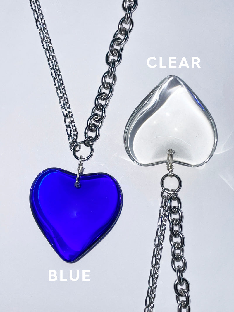 スイートハートグラスハートチェーンネックレス / SWEET-HEART Glass Heart Chain Necklaces Clear/Sky Blue/Blue/Ohora Clear