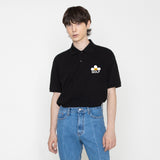 ゴルフフラワースマイルクリップピケショートスリーブTシャツ / [UNISEX] Golf Flower Smile White Clip Pique Short-Sleeved T-Shirt_Black
