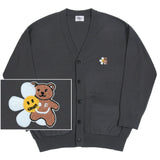 フラワーベアスマイル刺繍ニットカーディガン / Flower Bear Smile Embroidered Knit Cardigan