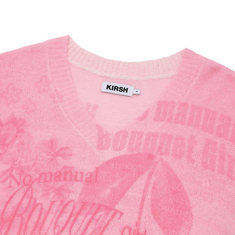 BOUQUET GIRL GRAPHIC V-NECK LOOSE FIT KNIT [PINK]