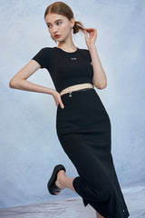 HIDE Slit Band Long Skirt (Black) (6570965958774)
