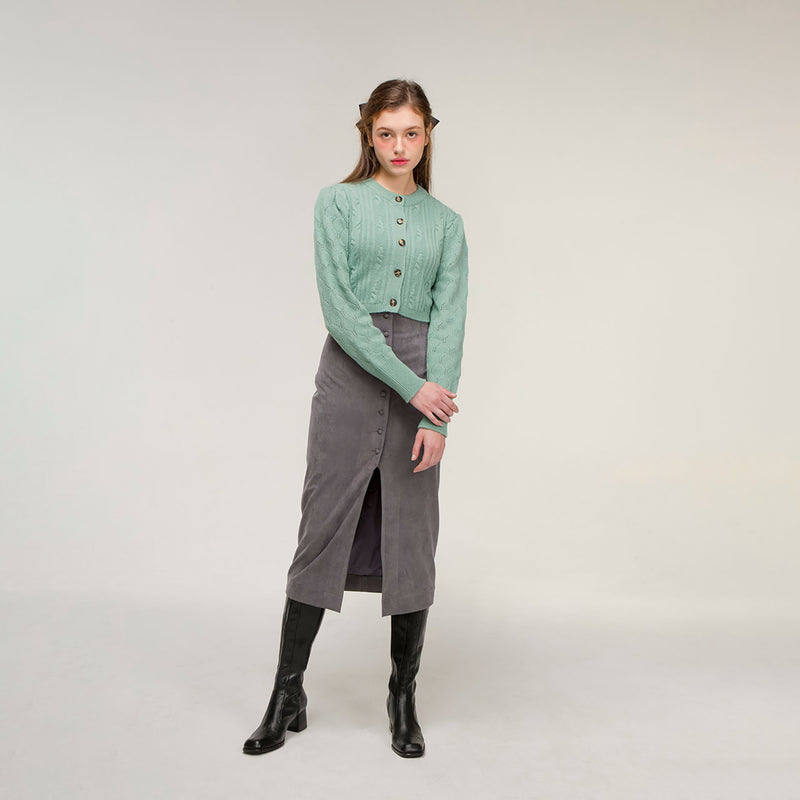 Suede button skirt (grey) (4616754430070)