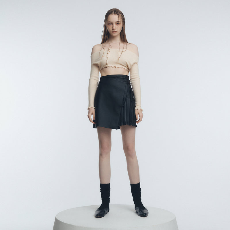 サイドプリーツストラップミニスカート / Side Pleats Strap Mini Skirt, Black