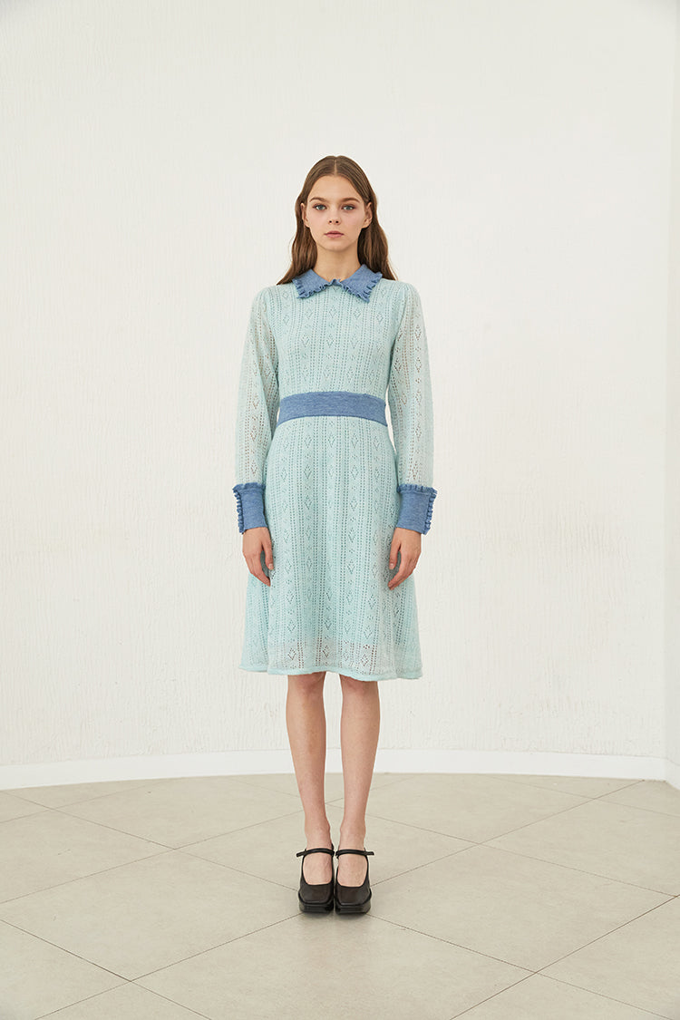 100% wool double cloth pointelle dress_angel blue (6655900582006)