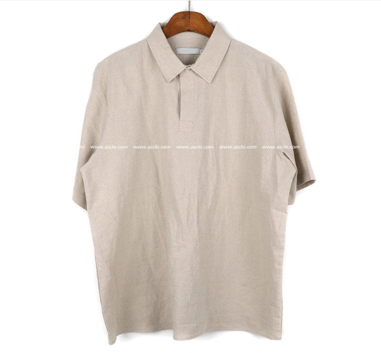 Kant Linen Pullover Open Collar Shirt (3color) (6567597834358)