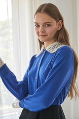 hand crochet neck&sleeve decorative cashmere cardigan_royal blue (6655897469046)