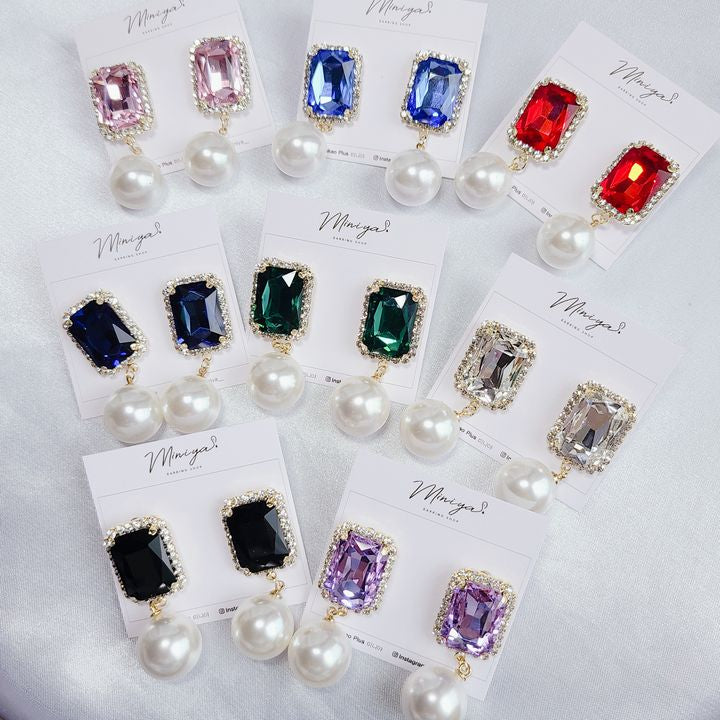 キュービックピアス/Cubic Pearl Crystal Earring