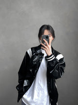 ASCLO Shine Leather Varsity Jacket (3color) (6687744884854)