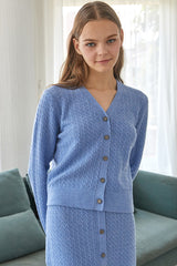 100% wool baby cable v neck cardigan&skirt_cornflower (6655905398902)