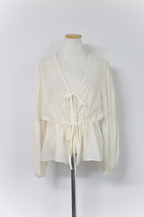 REMY DOUBLE RIBBON BLOUSE CARDIGAN(IVORY, BLACK 2COLORS!) (6591742967926)