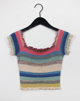 クレヨンオフショルダーニットTシャツ / Crayon Off Shoulder Knit T-shirt (2color)