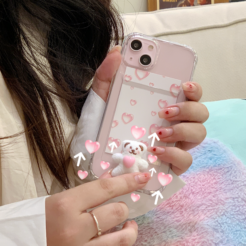 cute bear slide card case (pink)
