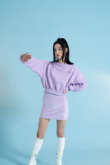 ラインストーン刺繍クロップ丈トレーナー紫 -Embroidery Rhinestone Cropped Sweatshirt PURPLE (4397431423094)
