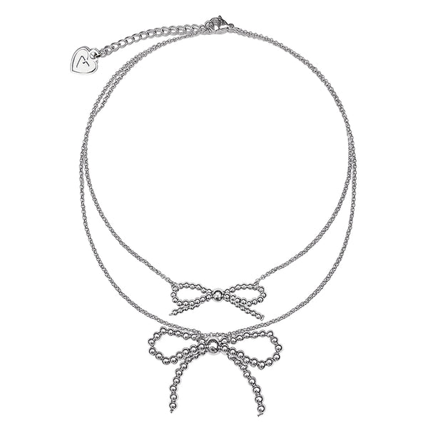 Silver Beads Surgical Ribbon Necklace
