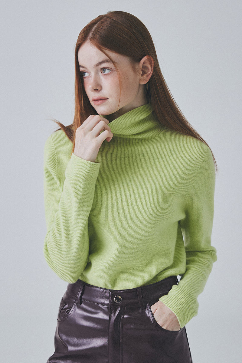 ホールガーメントカシミアタートルネックニット / Whole Garment Cashmere Turtleneck Knit [Lime Green]