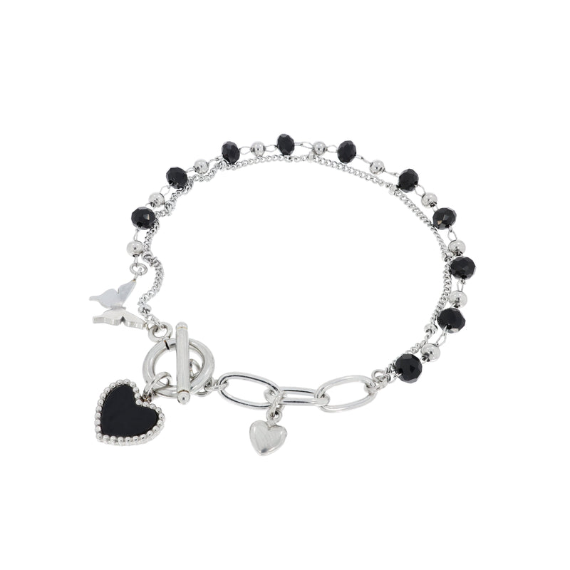 ビーズチェーンバタフライハートブレスレット/Beads Chain Butterfly Heart Bracelet
