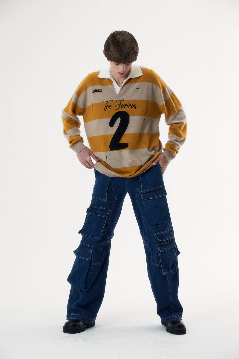 RUGBY DISTRESSED OVERSIZED LS SWEATER MUSTARD