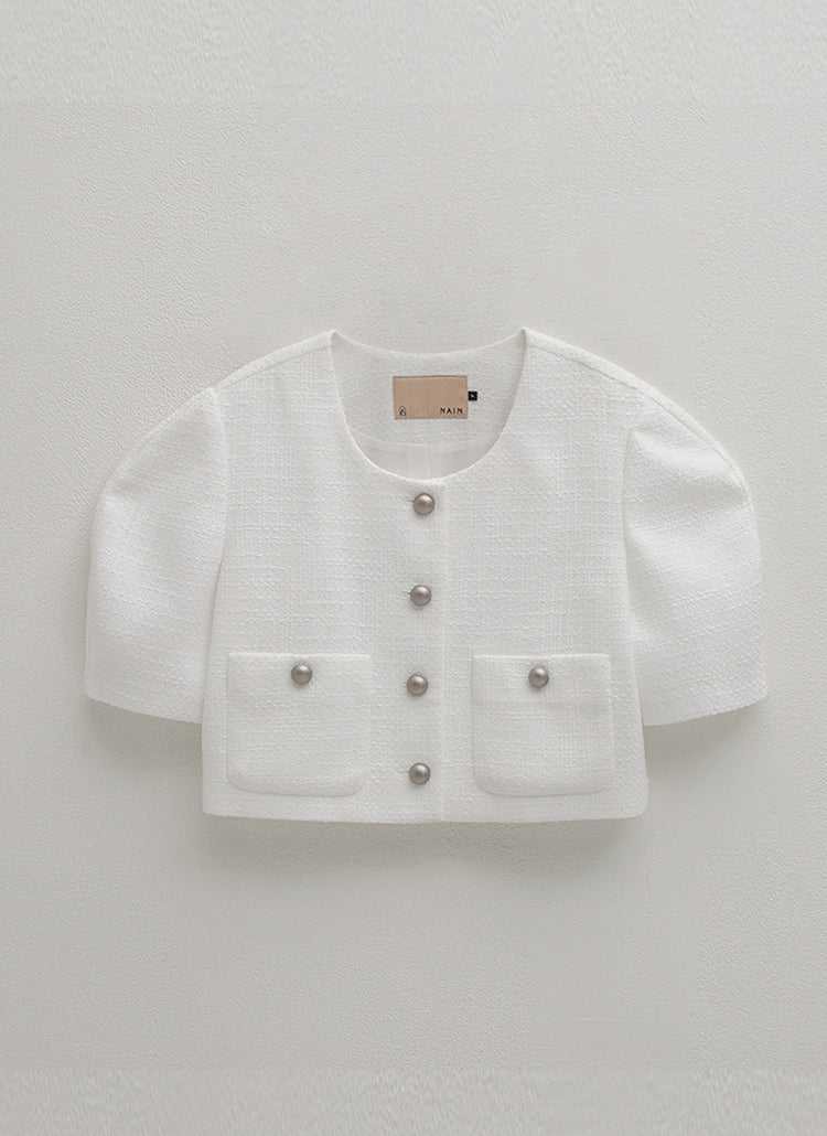 ボリュームスリーブツイードクロップドジャケット / (JK-2827) Volume Sleeve Tweed Cropped Jacket